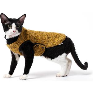 Sphynx Cat Coat, Easy to Wear Jacket with Buckle,Warm Fleece Coat for cat, Cat Fleece Jacket,Deep Yellow Jacket for Cat and Small Dogs (X-Large)