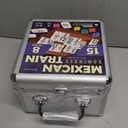 Queensell Mexican Train Dominoes Set Double 15 with Numbers - Dominoes Set for Adults and Family  136 Tiles, 9 Trains, Wooden Hub, 8 Tile Holders, Aluminum Case (D15 Numbers + 8 Holders)