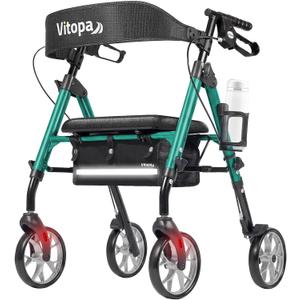 Walkers for Seniors with Seat W20A, 15 lbs Lightweight Rollator | Aluminum, 350 lbs Heavy-Duty, Smooth 8 Widened Wheels, Foldable, Dual Height Adjustment, Thickened Ergonomic Seat & Backrest