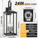 24" Extra Large Dusk to Dawn Outdoor Wall Light, Black 3-Light Waterproof Exterior Wall Mount Porch Lantern, Modern Outside Wall Sconce Coach Light with Clear Tempered Glass, E12, 1-Pack
