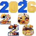 Tellingyou 4 Pcs 13.7" 2026 Charcuterie Numbers Fillable Graduation Disposable Mache Box Chocolate Candy Tray Grad Container Decoration(Blue and Gold,2026)