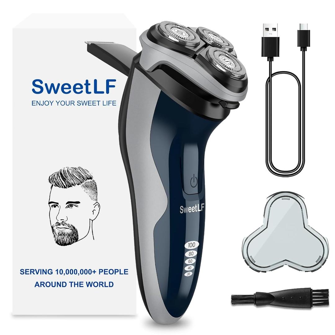 SweetLF Electric Razor for Men with Pop-Up Trimmer, 100% Waterproof Electric Shaver, Rechargeable Cordless Shavers for Men, Type-C, 120Mins Runtime, Plug & Play, Blue