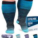 Doctor's Select 3 Pairs Plus Size Compression Socks Wide Calf - Up to 6XL | 20-30 mmHg Compression Socks for Women Wide Calf | Wide Compression Socks for Women Circulation | Blue, Light Blue, Purple & Pink (Stripes) (4X-Large, 3 Pairs - Line Patterns)