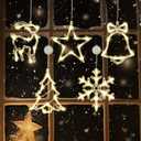 5 Pack Christmas Window Lights, Warm White X-Mas Tree, Reindeer, Bell, Snow, Star Lights, Battery Operated Christmas Window Decorations with Suction Cup and Timer Function for Window Glass Decor