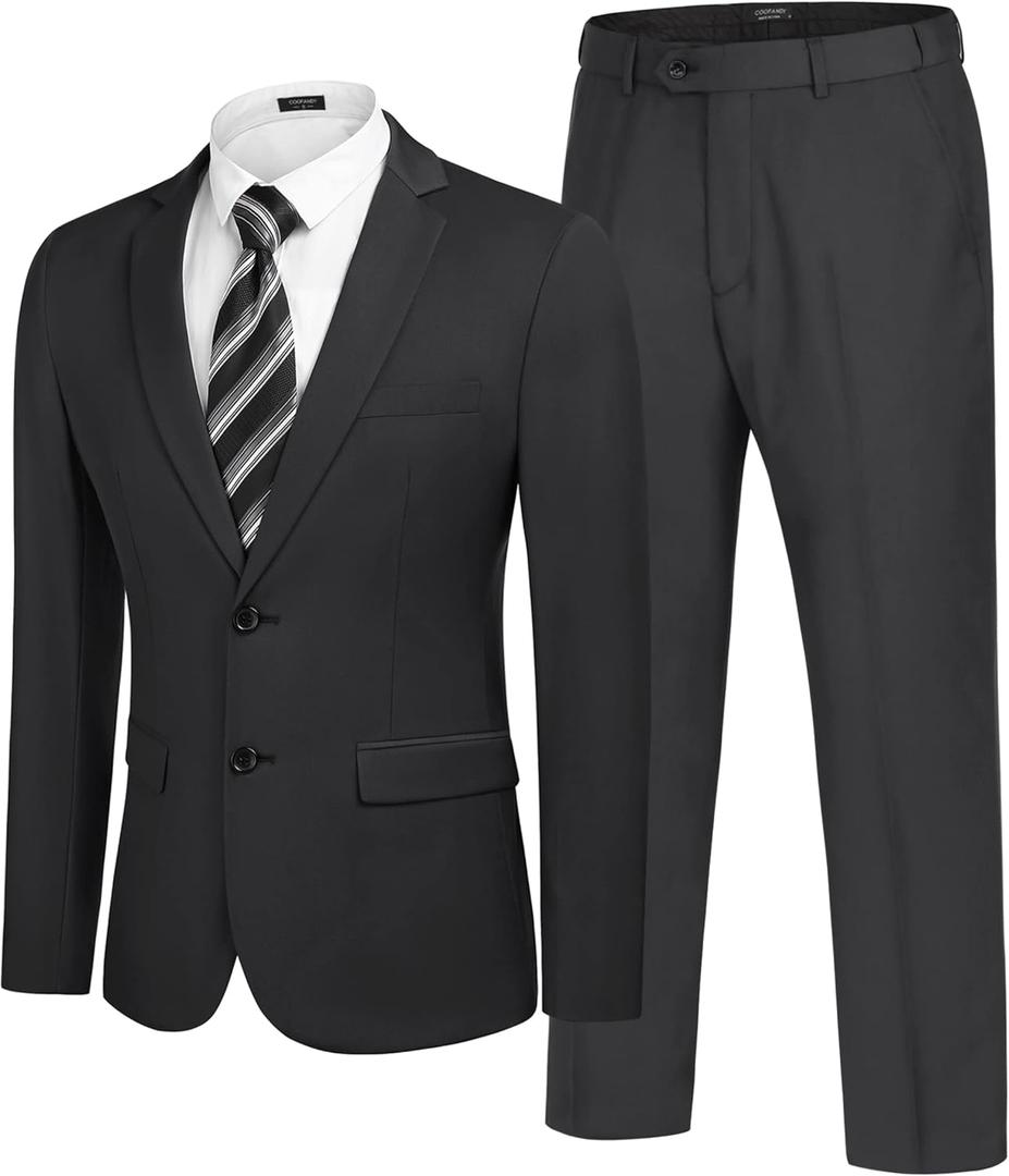 COOFANDY Men's 2 Piece Suits Classic Fit 2 Button Dress Suits Tuxedo Jacket Blazer for Wedding Business Dinner Prom (3X-Large, Dark Grey One)