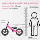SEREED Toddler Balance Bike 2 Year Old, No Pedal Kids Toy Bike for 2-5 Years Old, Tool-Free Adjustment, Gift for 2-3 Boys Girls, Customize Plate with 3pcs Stickers (Rose Pink)
