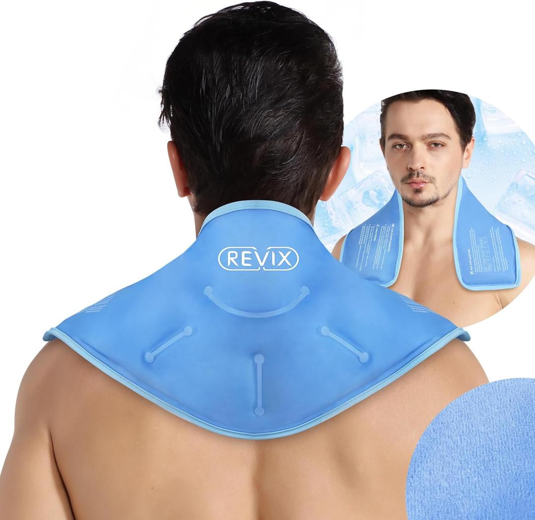 REVIX Neck Ice Pack Wrap  Reusable Hot Cold Gel Pack for Neck and Shoulder, Large Flexible Design with Soft Plush Lining, Cervical Gel Ice Wrap Ideal for Post-Workout Recovery, Fatigue & Relaxation