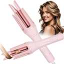 Automatic Curling Iron, 1.25 Inch Hair Curler with 4 Temp. Options, 10S Fast Heating, 2-Way Rotation, 30 Min Auto Shut-Off, Anti-Scald-Tangle for Long Hair, Dual Voltage for Travel (Pink)