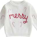 Afunbaby Baby Girl Boy Knit Sweater Blouse Pullover Sweatshirt Warm Crewneck Long Sleeve Tops for Infant Toddler (18-24 Months, Merry Knitted White)