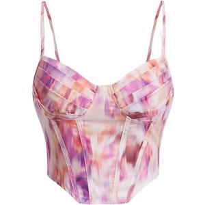SHENHE Women's Sexy Floral Corset Top Tie Dye Bustier Dressy Crop Tops Backless Concert Top Purple L