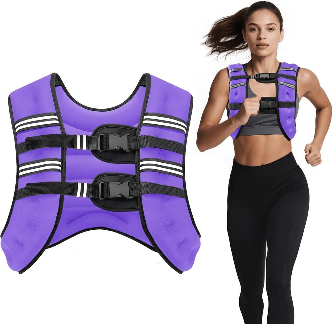 Weighted Vest, 6lb/8lb/12lb/16lb/20lb/30lb for Men, Women with Reflective Stripe, Weight Vests Adjustable for Workout, Strength Training, Running, Fitness, Muscle Building, Weight Loss clearance (Purple)