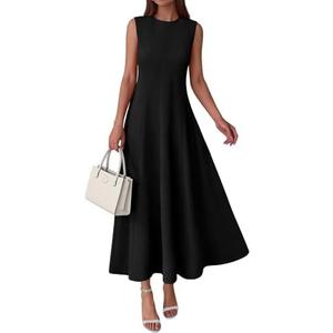 PRETTYGARDEN Sleeveless Crewneck Summer Maxi Dresses for Women 2026 Elegant Classy Semi Formal A Line Modest Party Dress, M