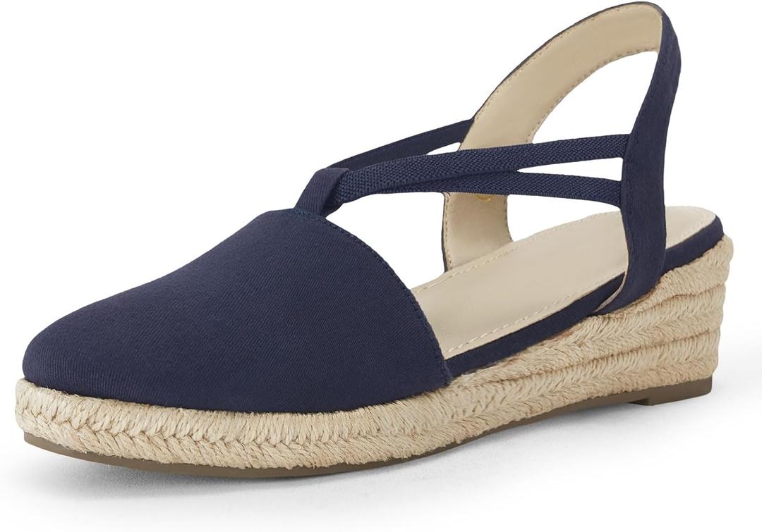 Coutgo Women's Platform Wedge Espadrille Sandals Slingback Slip on Closed Toe Strap Shoes, 7