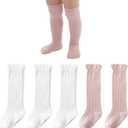 American Trends Baby Knee High Socks - Girls & Boys Newborn to Toddlers - Ruffled Tube Socks (1-3T, A 5 Pack Pink & White)