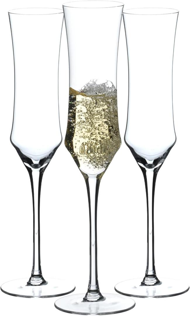 BACLIFE Hand Blown Crystal Champagne Flutes, Sparkling Champagne Glasses Set of 3-  7 Ounce