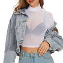 Women's Mesh Tops See Through Shirts Long Sleeve Bodycon Sheer Blouse Clubwear (White, S)