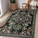 MUJOO 3x5 Rug Washable,Black Floral Area Rugs for Bedroom Bedside Entryway Living Room Kitchen,Floral Boho Small Indoor Floor Rug Non Slip Throw Carpet Low Pile Vintage