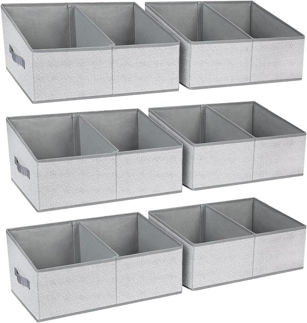 DIMJ Large Closet Shelf Organizer Bins 6 Packs with Handles and Divider, Fabric Trapezoid Storage Baskets, Foldable Clothes Containers Box for Shelf, Towel, Book, Toy, Purse, Hats, Grey (6 Bins 16.5"x11"x7.8", Silver Gray)
