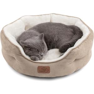 Bedsure Dog Beds for Small Dogs - Round Cat Beds for Indoor Cats, Washable Pet Bed for Puppy and Kitten with Slip-Resistant Bottom, 20 Inches, Camel