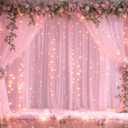 20ft X 8ft Pink Tulle Backdrop Curtains with Lights String for Parties Baby Shower 4 Panels Pink Sheer Photo Booth Props Backdrop Curtains for Birthday Party Christmas Photo Shoot Home Decorations