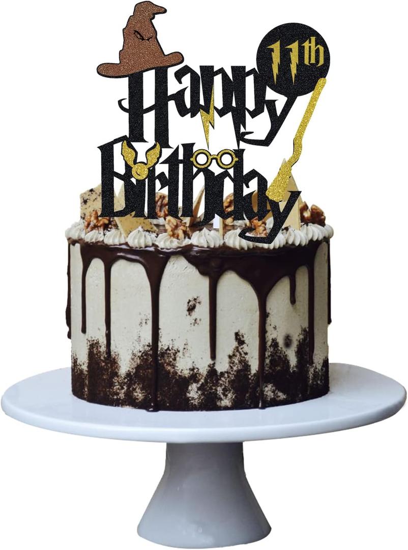 Wizard 11th Cake Topper, Boy and Girl 11 Happy Birthday Party Decoration - Black 