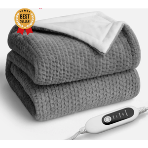 Heated Blanket Electric Blanket,Cozy Faux Rabbit Fur & Soft Flannel Warm Heater Throw Blanket with 5 Fast Heating Levels &10Hours Auto-Off Over-Heat Protection，50" x 60" (Grey)