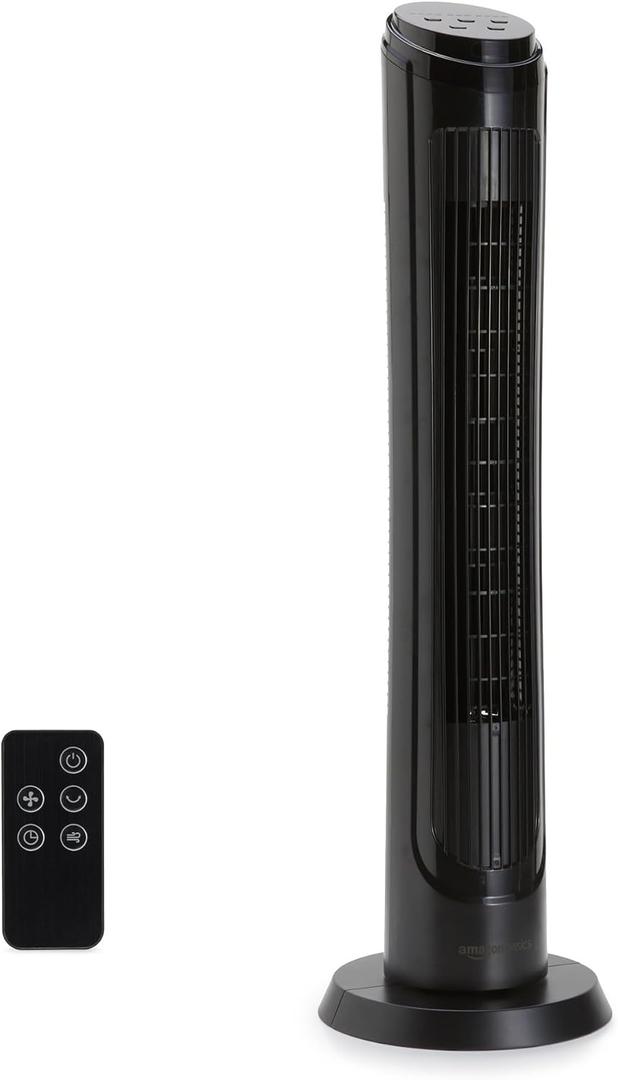Amazon Basics 40" 70-Degree Oscillating Digital Tower Fan with Powerful Airflow for Bedroom, Living Room, Office, 4 Speeds, 3 Modes, 15-Hour Timer, Remote Control, 50W, Black