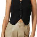 Women's Sweater Vest Sleeveless V-Neck Knitted Button Down Crop Top Spring Summer Casual Trendy Going Out Top Outfit (Large, Black)