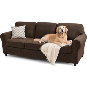 SUBRTEX 7 Pieces Stretch Sofa Slipcover,Couch Cover for 3 Cushion Washable Sofa Cover with Individual Backrest Cushion Covers for Living Room(Large,Chocolate)