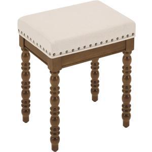 LUE BONA Vintage Vanity Chair with Spindle Solid Rubberwood Legs, 12.4"D x 16.3"W x 18.9"H
