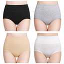 wirarpa Women's Cotton Postpartum Underwear High Waisted Ladies Panties Full Coverage Briefs 4 Pack Assorted Medium Black/White/Gray/Beige