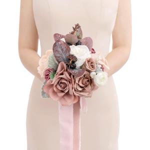 Ling's Moment Artificial Flowers Pink Bridesmaid Bouquet, Dusty Rose & Mauve Wedding Flowers Bouquets for Bridesmaids, 7 Inch Bridal Bouquets for Bridesmaids, Wedding Decor, Ceremony, etc