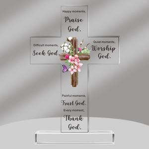 Piuaeue 6 Pcs Acrylic Christian Gifts for Women Standing Cross Religious Inspirational Gifts with Bible Verse and Prayers Sunflower Floral Cross for Friends Mom Wife Colleague