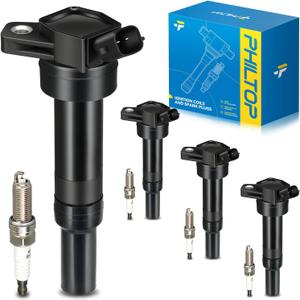 PHILTOP Ignition Coil Pack and Iridium Spark Plugs Fits for Kia 2012-2019 Soul 2.0L, Hyundai 2013-2014 Elantra, 2014-2020 Tucson 2.0L, 2012 2015 Elantra 1.8L, 2013-2017 Elantra GT, 4PCS UF651