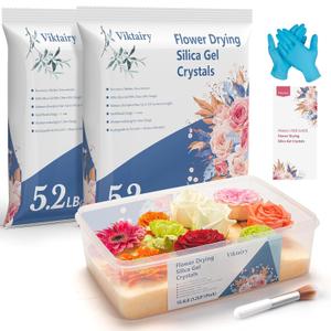 10.4 LBS Silica Gel Flower Drying Crystals, Reusable Color Indicating Flower Drying Silica with Airtight Container and Brush, DIY Wedding Bouquet Flower Preservation Kit, Fine Bead Size<1mm