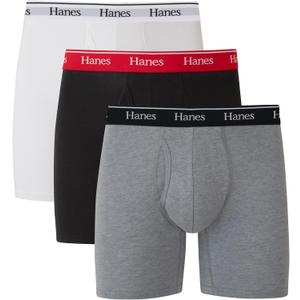 Hanes Originals Mens Boxer Briefs & Trunks, Stretch Cotton Moisture-Wicking Underwear, Modern Fit Low Rise, Multipacks (3X-Large, Regular Leg - White, Black, Concrete Heather - 3 Pack)