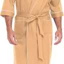 CF Men's 100% Cotton Robe Lightweight Bathrobe Summer Short Sleeve Bath Robes Soft Breathable Kimono Spa Robe with Pockets, Sandshell Large