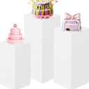 HAISIWLKJ 3PCS Square Pedestal Stands for Parties, White Metal Square Plinths Dessert Table Cube Display Pillars for Birthday Wedding Bridal Baby Shower Party Decorations(Large)