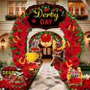 Gersoniel 15 Pcs Derby Day Horse Party Decoration Kit Derby Party Supply 6.6 ft Red Rose Arch Backdrop 2 Rose Garland 10 Horse Racing Cardstock Cutout 2 Hay Box Centerpiece for Race Day Celebration