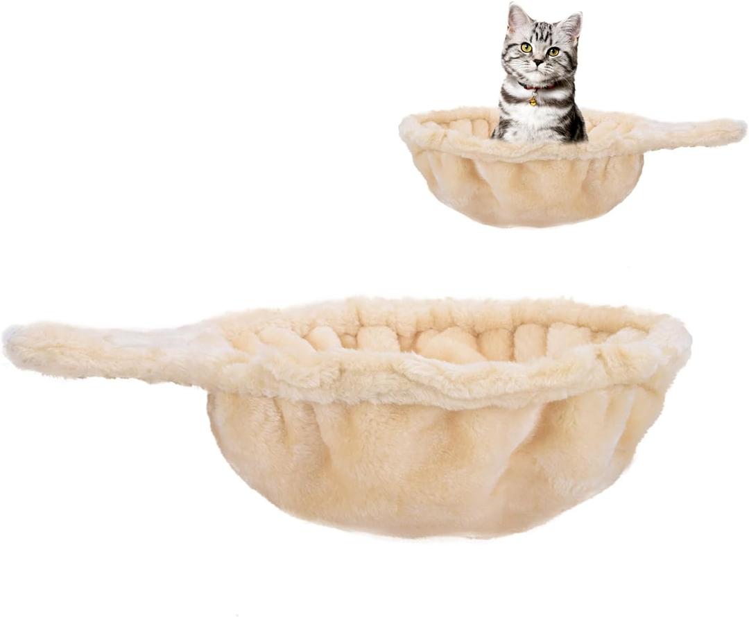 UXIETIN Beige Cat Hammock, Extra Large (12.4"), Cozy Hammock with Deep Basket, Attachment Design for Cat Tower