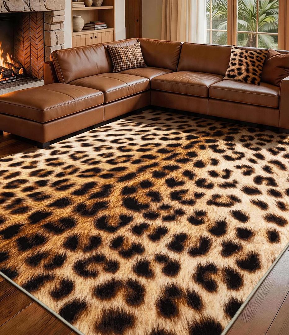 YIHOUSE 8‘x10' Washable Leopard Area Rug for Living Room