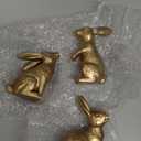 DN DECONATION Golden Polyresin Bunny Decor Rabbit Figurines, Easter Bunny Statue Set of 3 for Spring Tabletop Decor