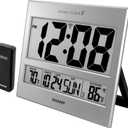 Sharp Atomic Clock - Atomic Accuracy - Never Needs Setting! -Silver Tech Style - Jumbo 3" Easy to Read Numbers - Indoor/Outdoor Temperature Display with Wireless Outdoor Sensor - Easy Set-Up!