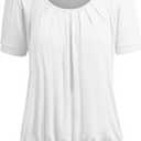 Made By Johnny Women's Scoop Neck Short Sleeve Pleated Front Blouse Tunic Top Plus Size (Large, Wt1175_white)