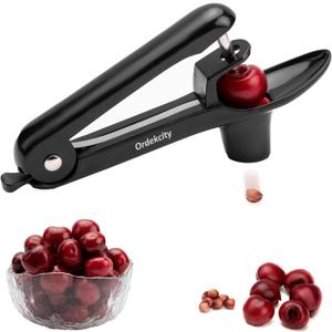 Cherry Pitter - Ordekcity Stainless Steel Cherries Corer Pitter Tool with Hand-held Push Design, Save Time & Space for Making Cherry Jam with Lock Design(Black)