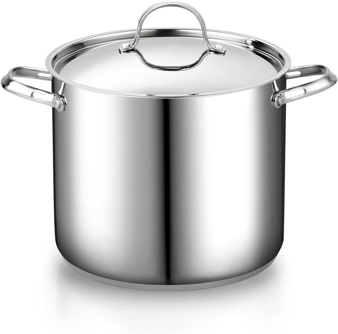 Cooks Standard 18/10 Stainless Steel Stockpot 12-Quart, Classic Deep Cooking Pot Canning Cookware with Stainless Steel Lid, Silver