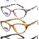 4 Pack Fashion Cat Eye Reading Glasses for Women, Computer Blue Light Blocking Readers Anti Glare Eyeglasses +0.75