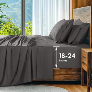 SONORO KATE 100% Egyptian Cotton Sheets Set, Extra Deep Pocket up to 18"-24", 1000 High Thread Count, Soft & Breathable 5-Star Hotel Sateen Bed Sheets - 4 PC (Dark Grey, King)
