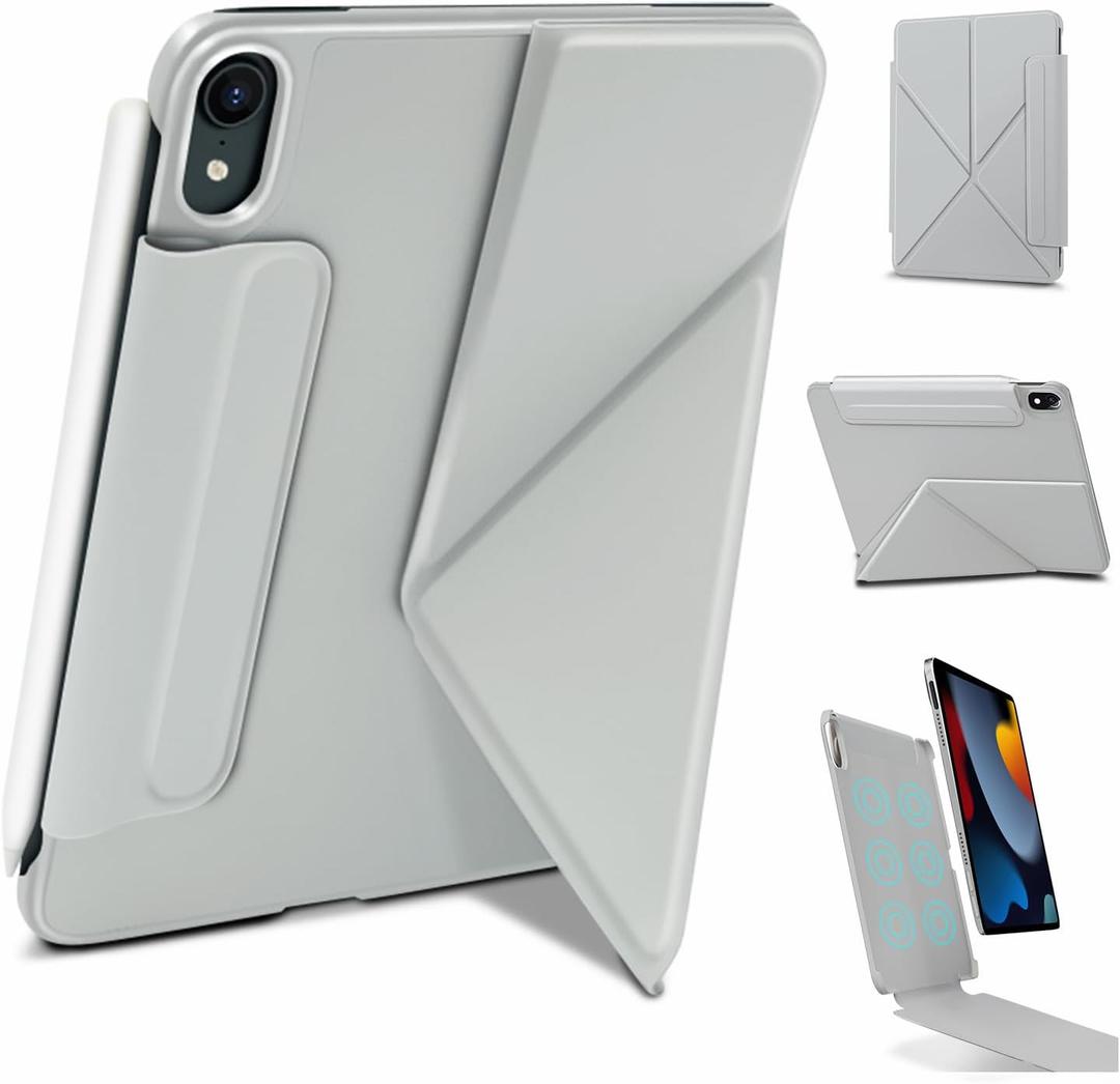 iPad mini 7 A17 Pro Case(2024),iPad mini 7th/6th Slim Powerful Magnetic Case,4 Standibg Angles,Vertical Stand Cover,with Auto Wake/Sleep and with Pencil Holder (Gray, iPad mini 6th/7th)