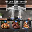 Tieasy Range Hood 30 inch, Vent Hoods 30 inch Stainless Steel, 450 CFM Ductless/Ducted Convertible Kitchen Hood with LED Light Baffle Filters, 3 Speed Exhaust Fan,Touch Control